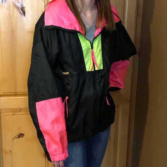 Vintage 80s 90s Neon Columbia Zip Up Windbreaker - Picture 2 of 8